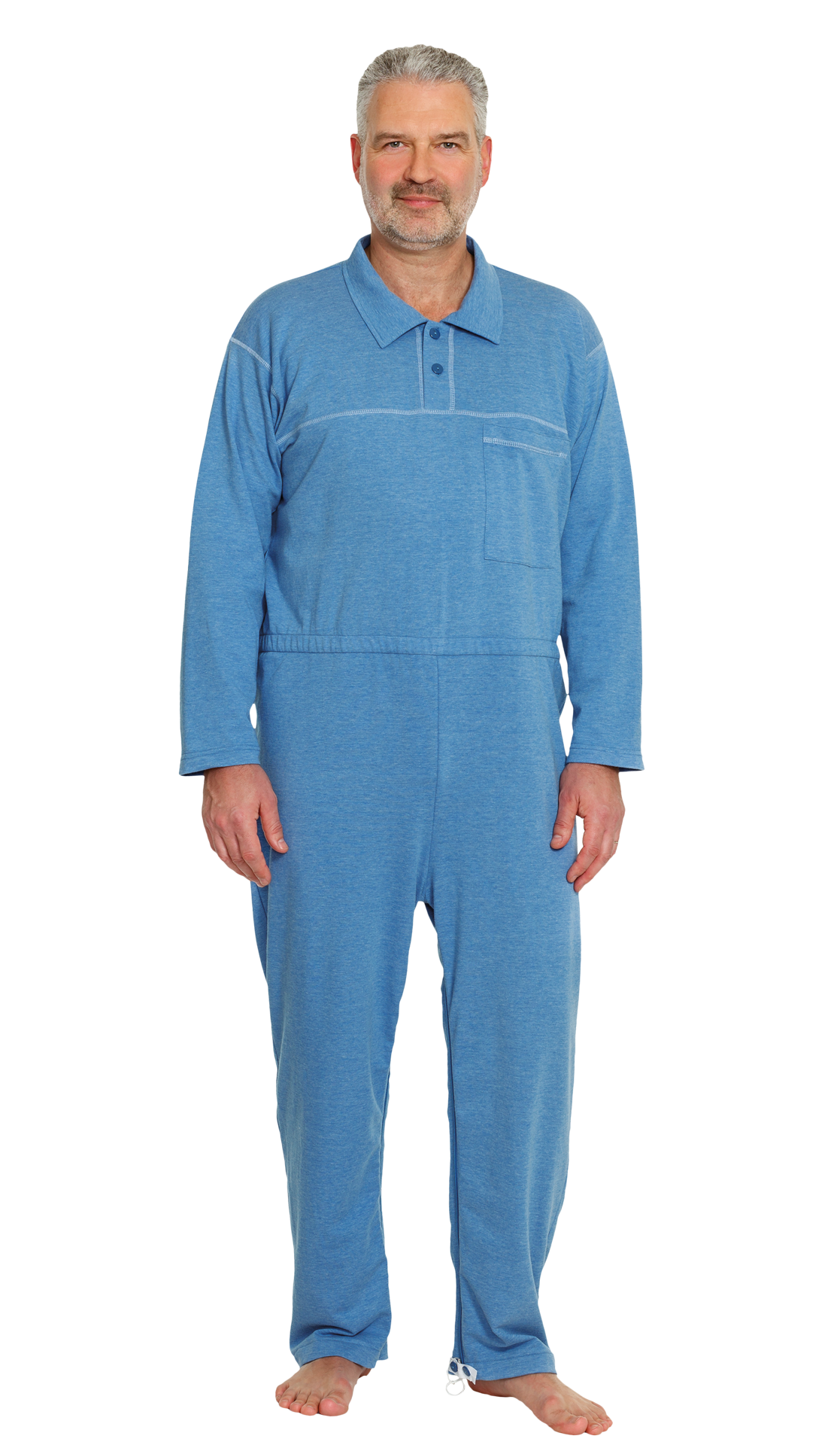 Pflegeoverall mit Polokragen und Knopfleiste Fb. jeansmelange Gr. XL