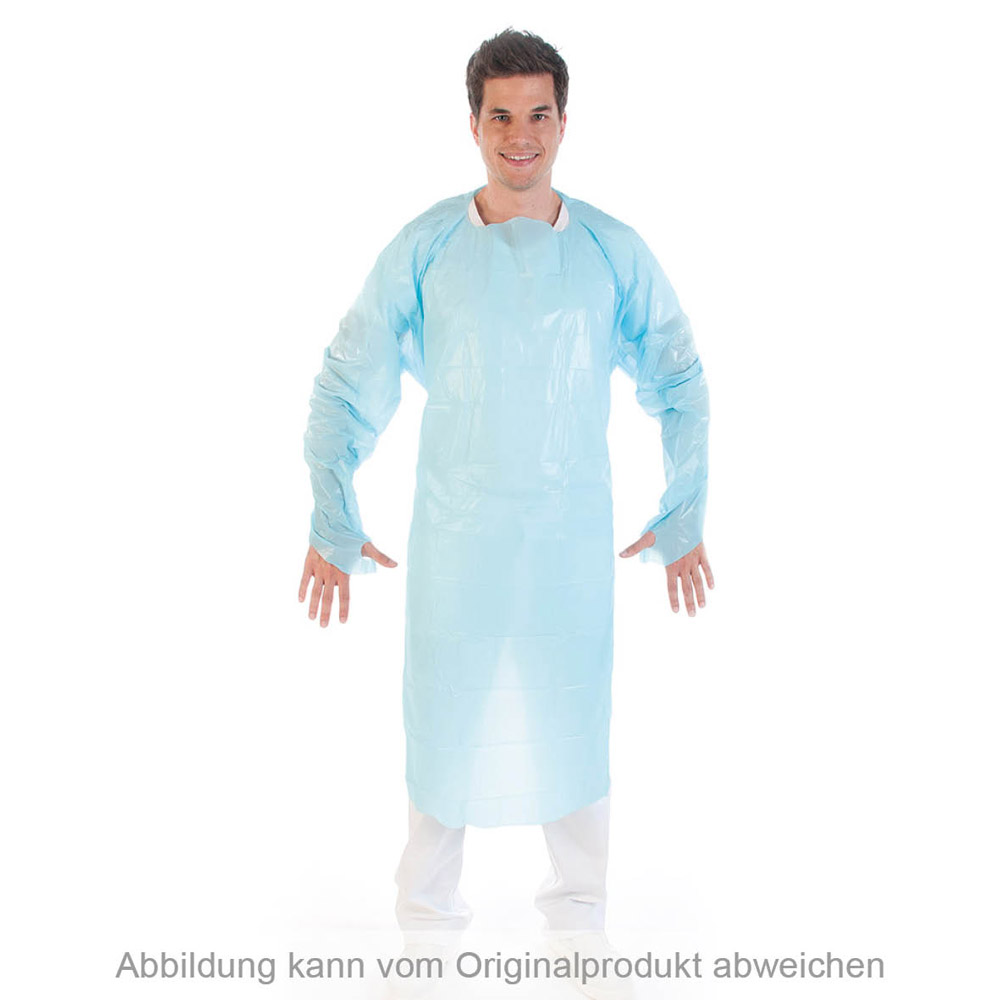 Untersuchungskittel mit Daumenloch | CPE Blau XL 115cm 22 my